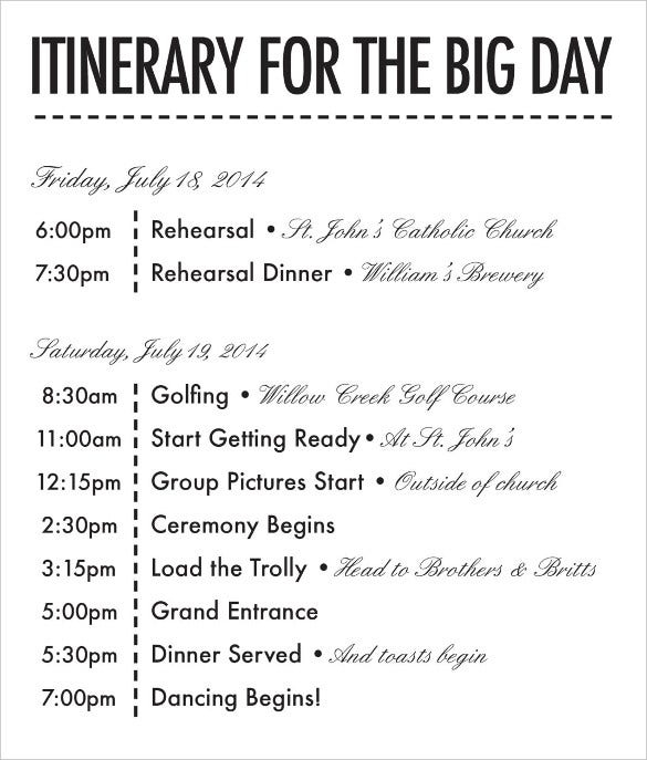26 Wedding Itinerary Templates Free Sample Example Format Download 