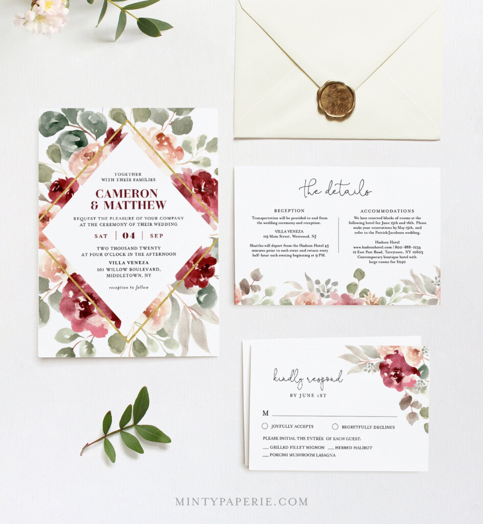 Boho Wedding Invitation Template Printable Editable Invite RSVP And 
