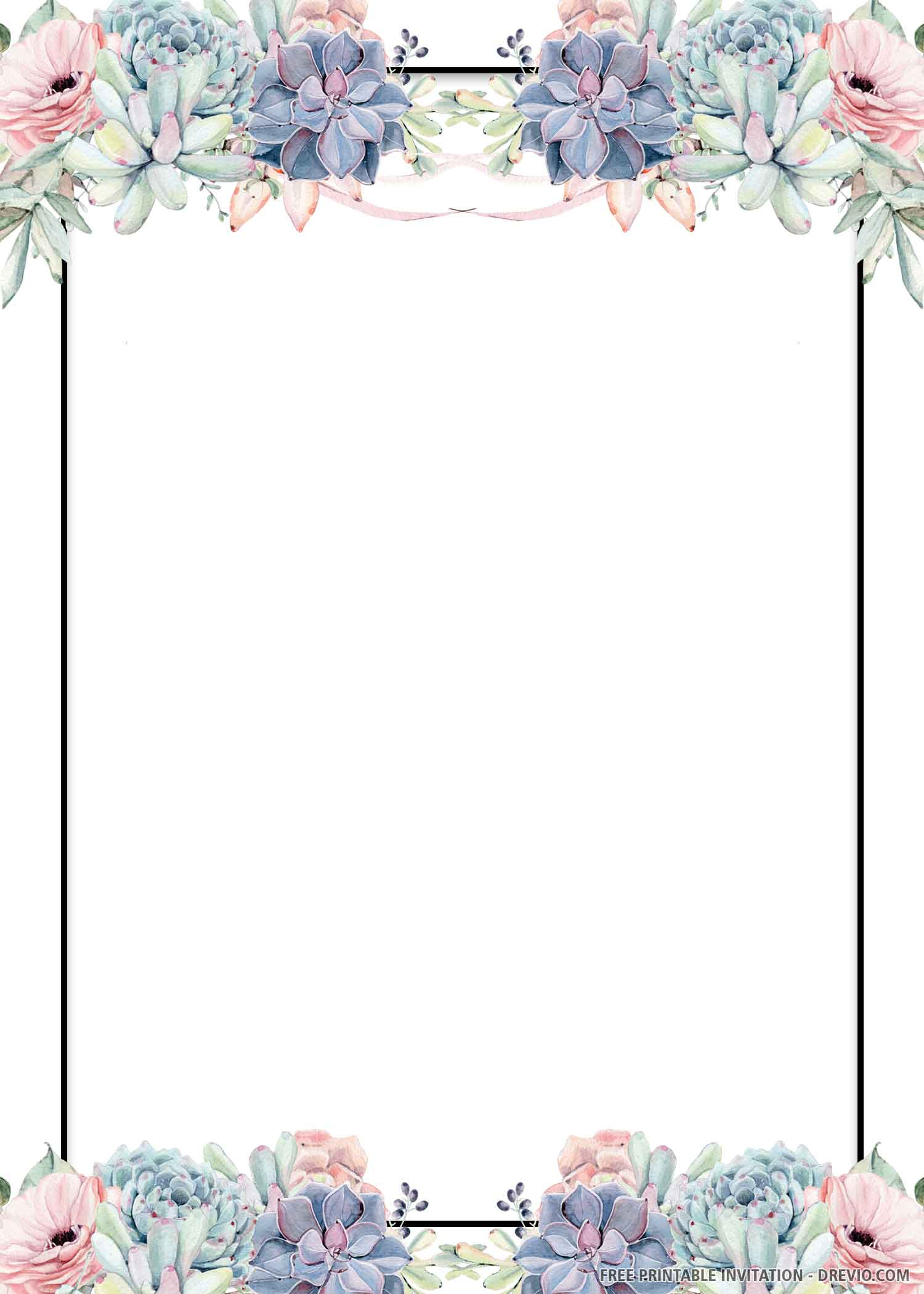 FREE PRINTABLE Blue Floral Wedding Invitation Template DREVIO
