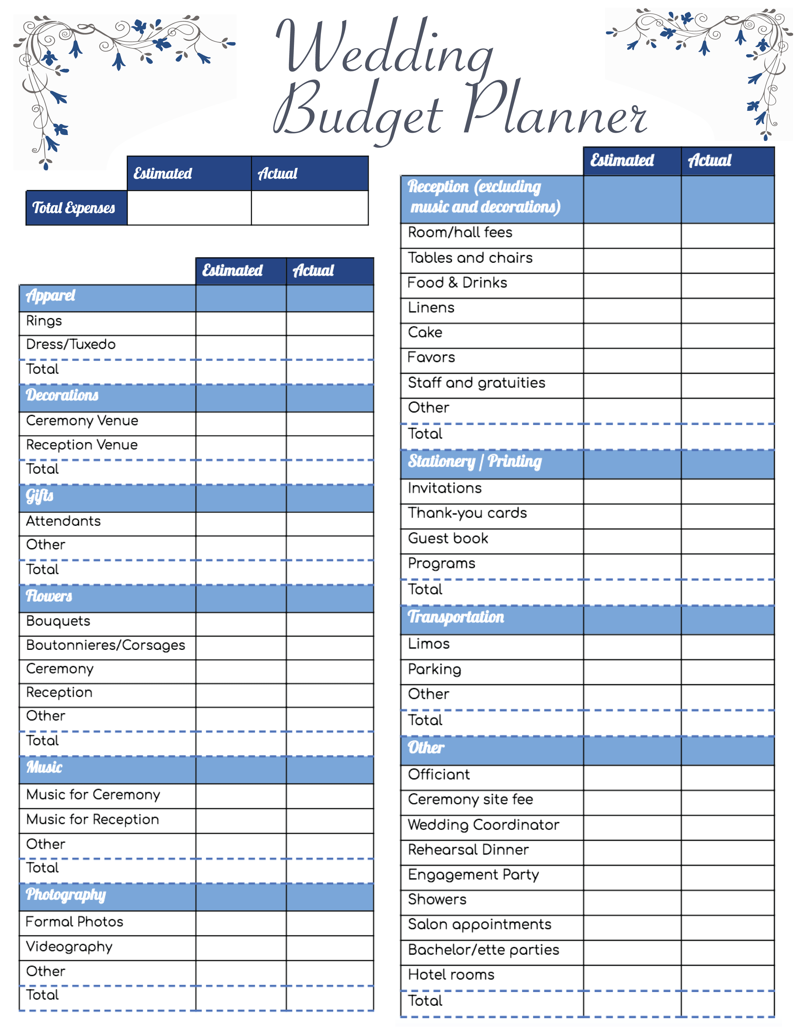 Free Printable Wedding Budget Planner And Worksheet Template