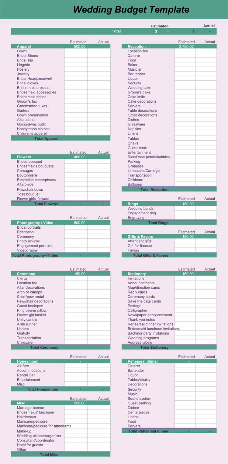 Free Wedding Budget Worksheets 14 Templates For Excel