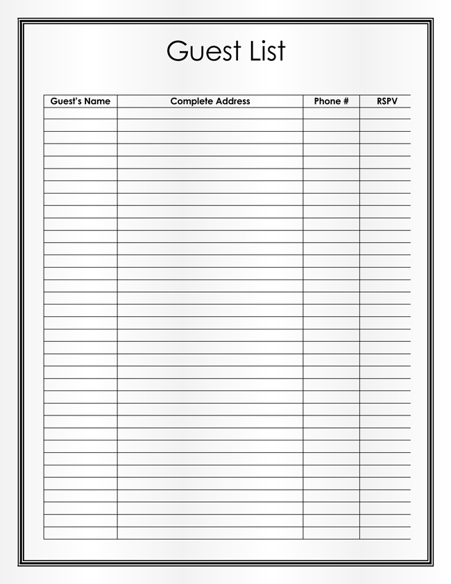 Free Wedding Guest List Templates Word Excel WordLayouts