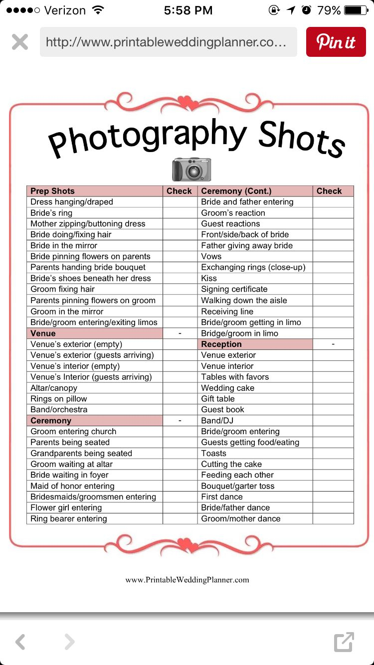 Photography Wedding Photography List Wedding Photography Checklist
