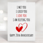 Printable Anniversary Card 20th Anniversary Card Twentieth Etsy