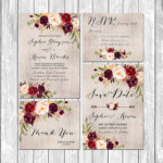 Printable Rustic Wedding Burgundy Purple Pink Invitation Set Wood