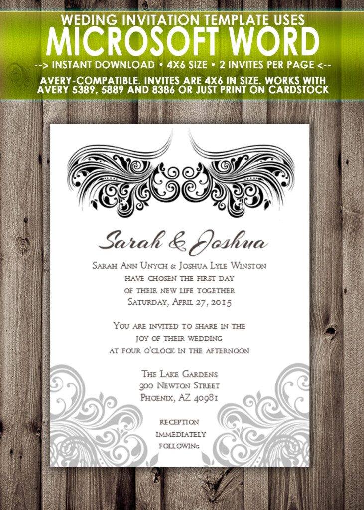 Printable Wedding Invitation Microsoft Word Template 4x6 Etsy