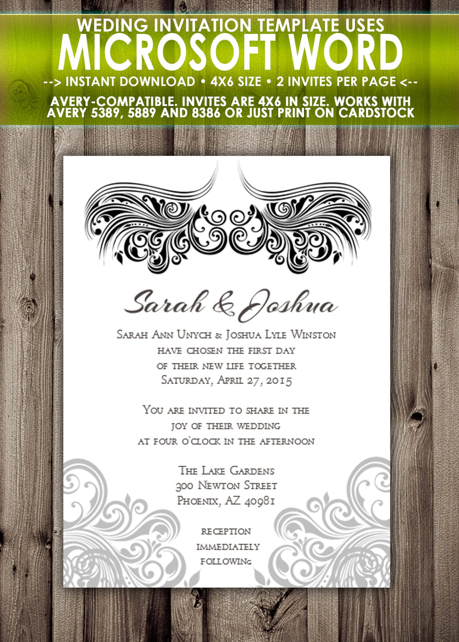 Printable Wedding Invitation Microsoft Word Template 4×6 Etsy Printable Wedding Invitation Microsoft Word Template 4x6 Etsy