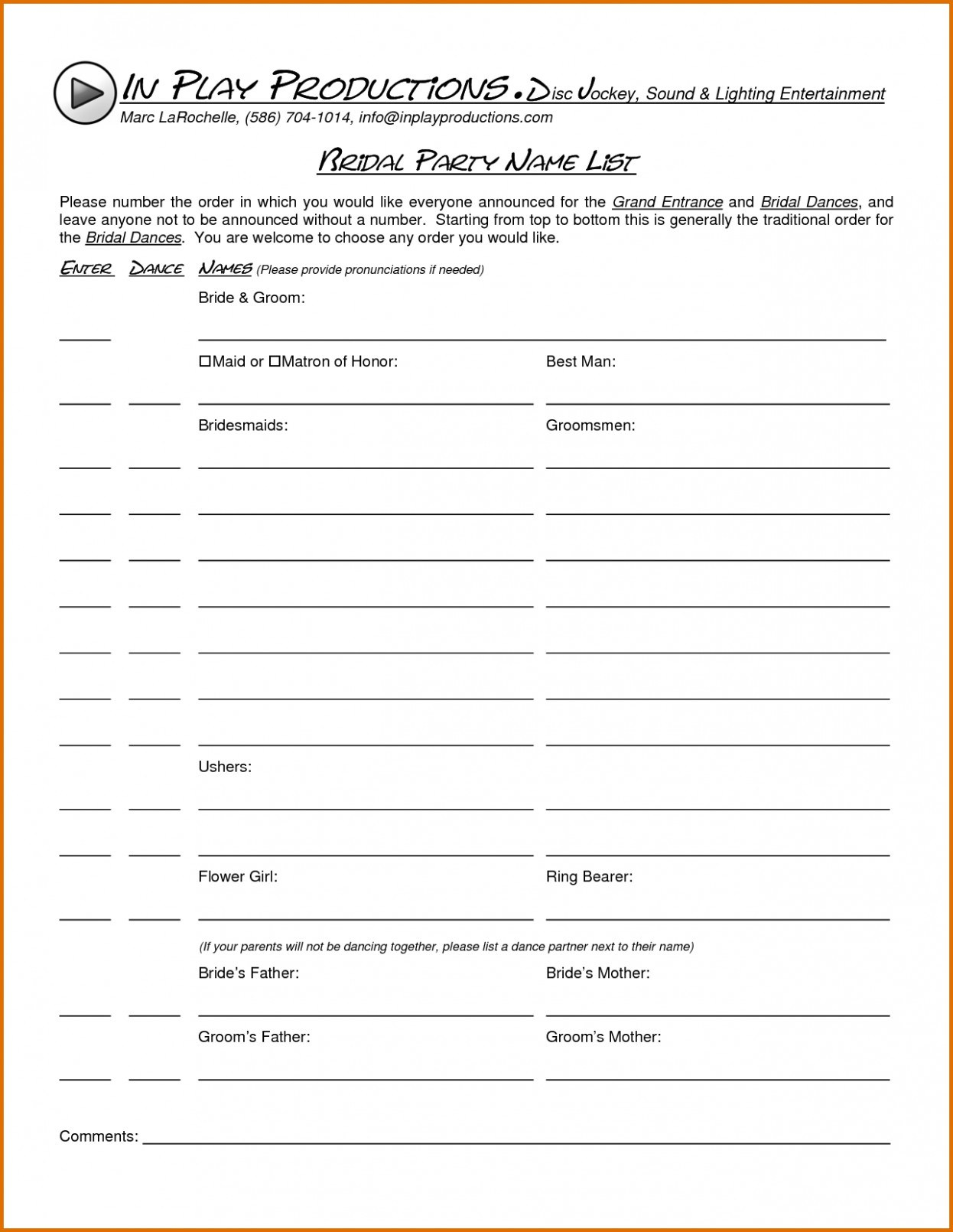 Printable Wedding Party List Template Business PSD Excel Word PDF Printable Wedding Party List Template Business PSD Excel Word PDF