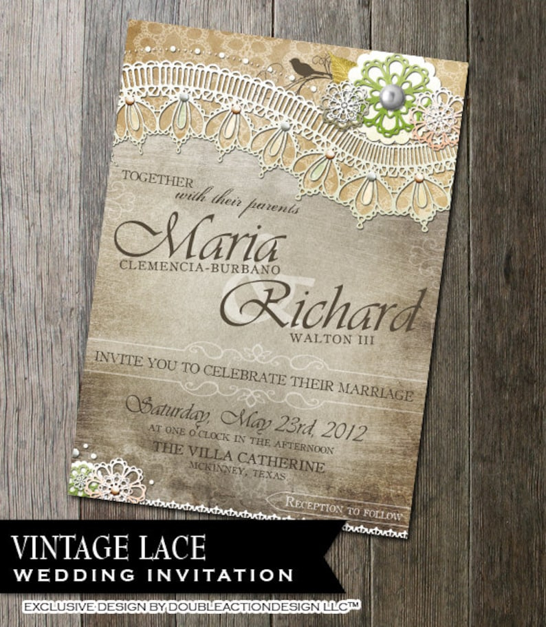Rustic Lace Wedding Invitation Printable Wedding Invitation Etsy