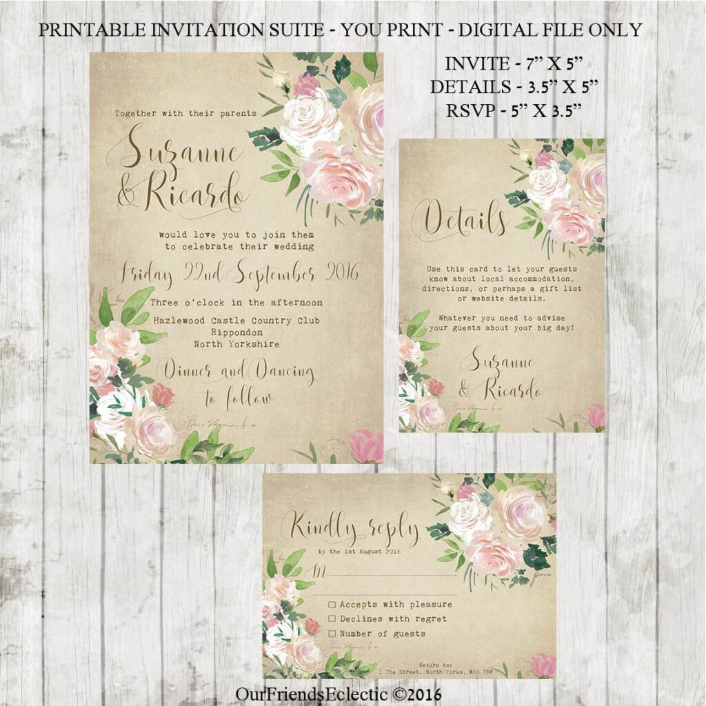 Vintage Wedding Invitation Printable Wedding Invitation Set