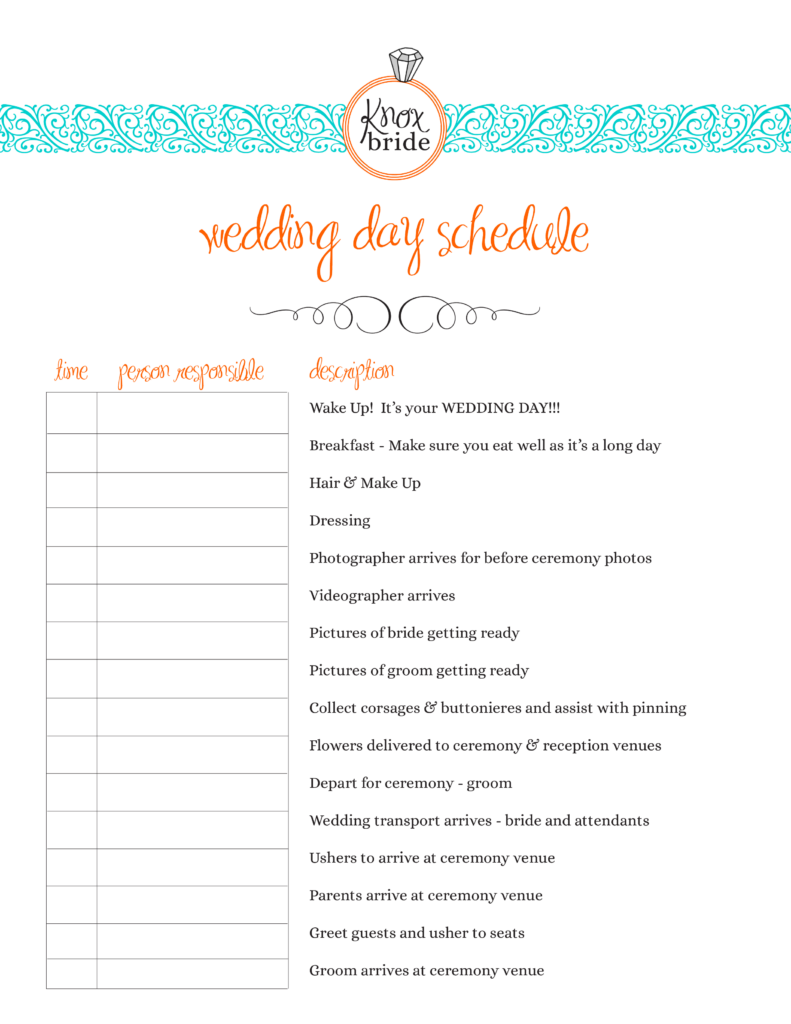 Wedding Day Schedule Templates At Allbusinesstemplates