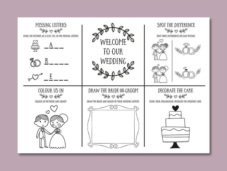 Wedding Kids Activity Pack Wedding Colouring Book Printable Etsy