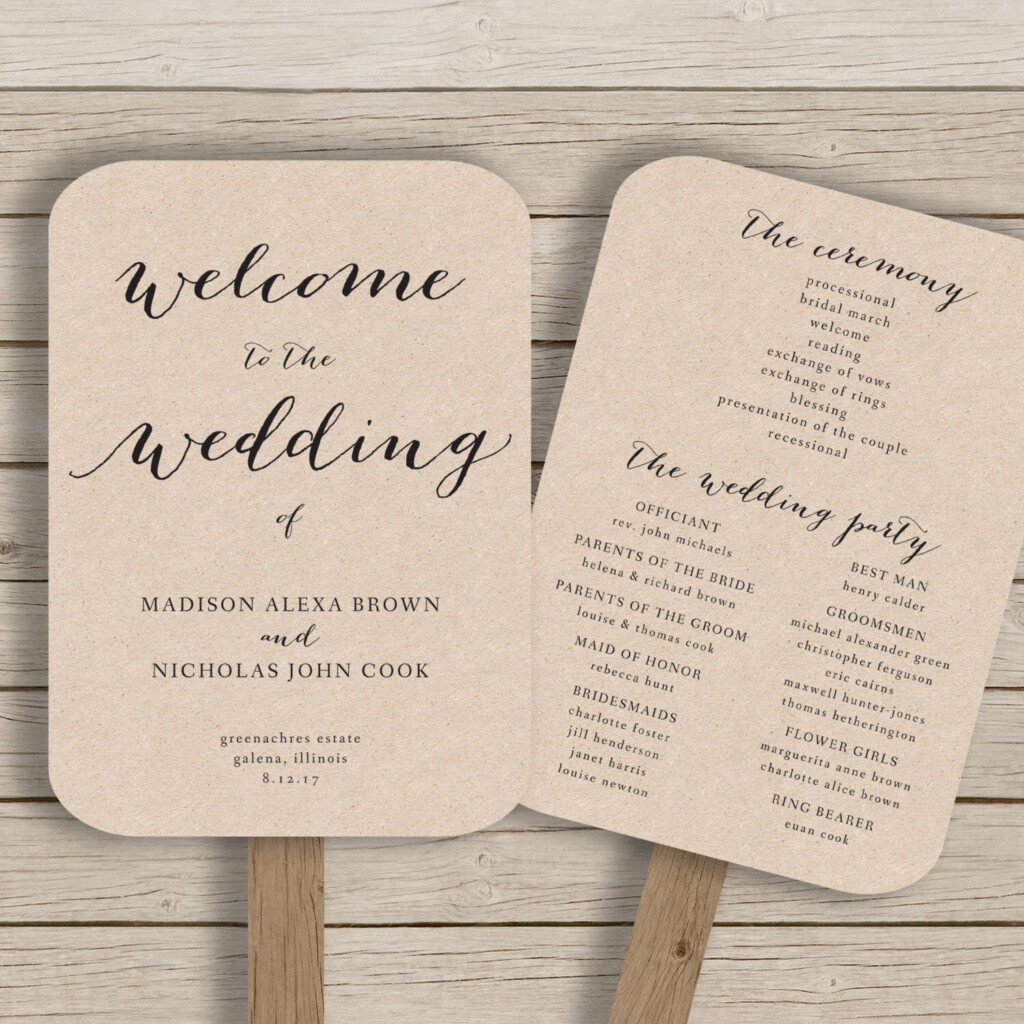 Wedding Program Fan Template Printable Rustic Wedding Fan Etsy 