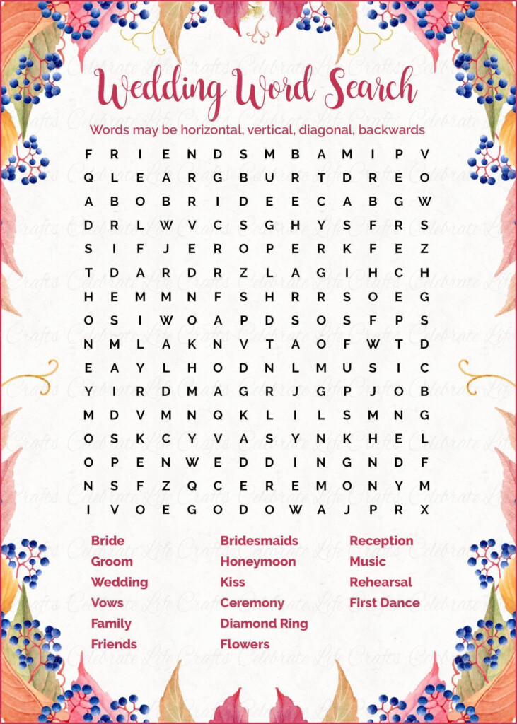 Wedding Word Search Fall Bridal Shower Game Falling In Love Fall 