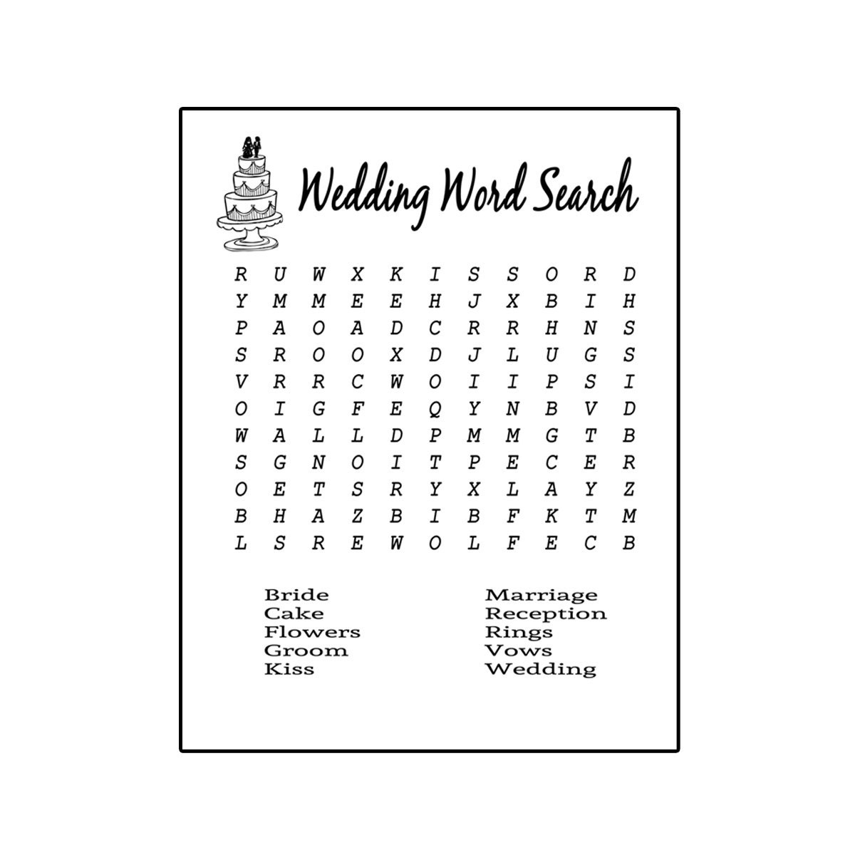 Wedding Word Search Printable Bridal Shower Game Wedding Wedding Word Search Printable Bridal Shower Game Wedding