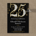 25th Anniversary Invitations Black Gold Diamonds PRINTED Nifty Printables