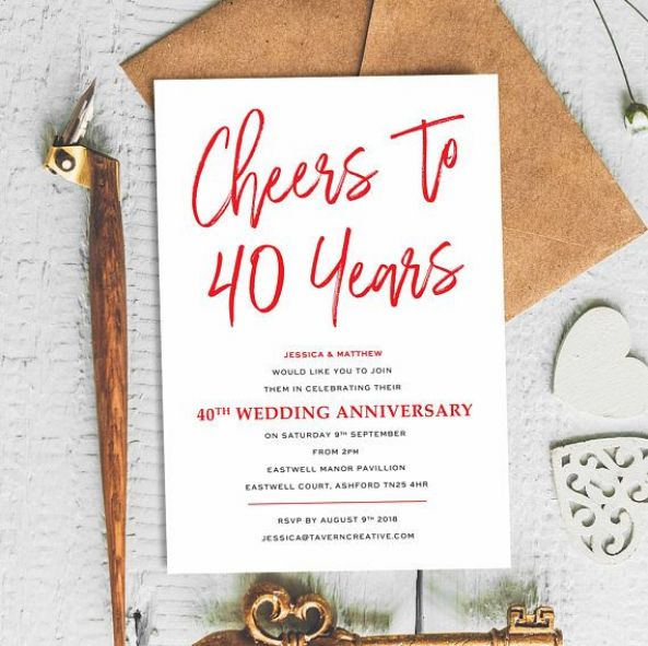40th Wedding Anniversary Invitation Cheers To 40 Years weddingannivers 