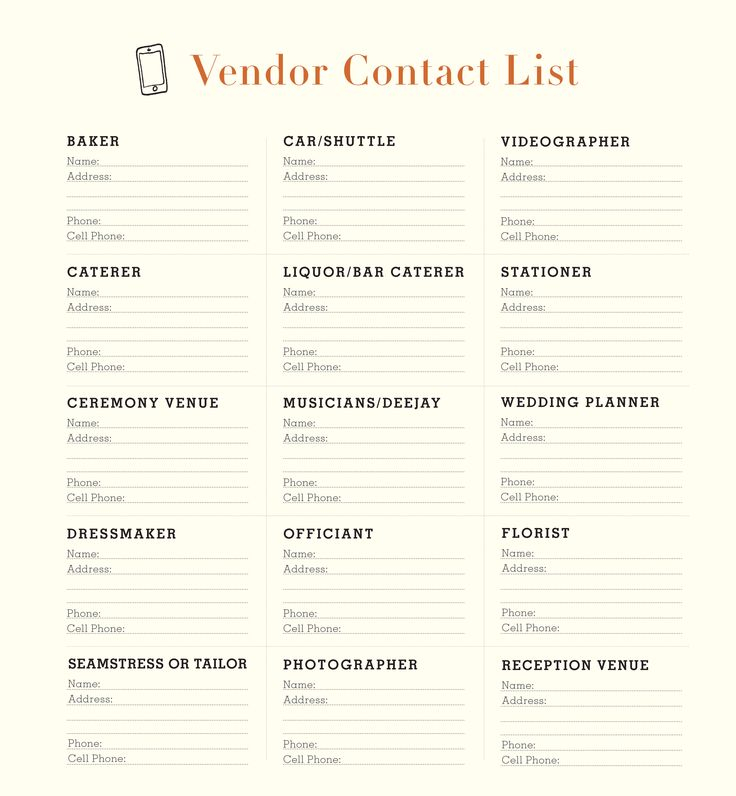 A Printable Vendor Contact List vendorlist amontanawedding Wedding