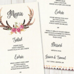 Antlers Wedding Menu The Hunt Is Over With Watercolor Flowers DIY