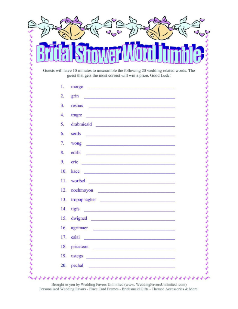 Bridal Shower Word Scramble Answers Bridal Shower Bridal Shower 