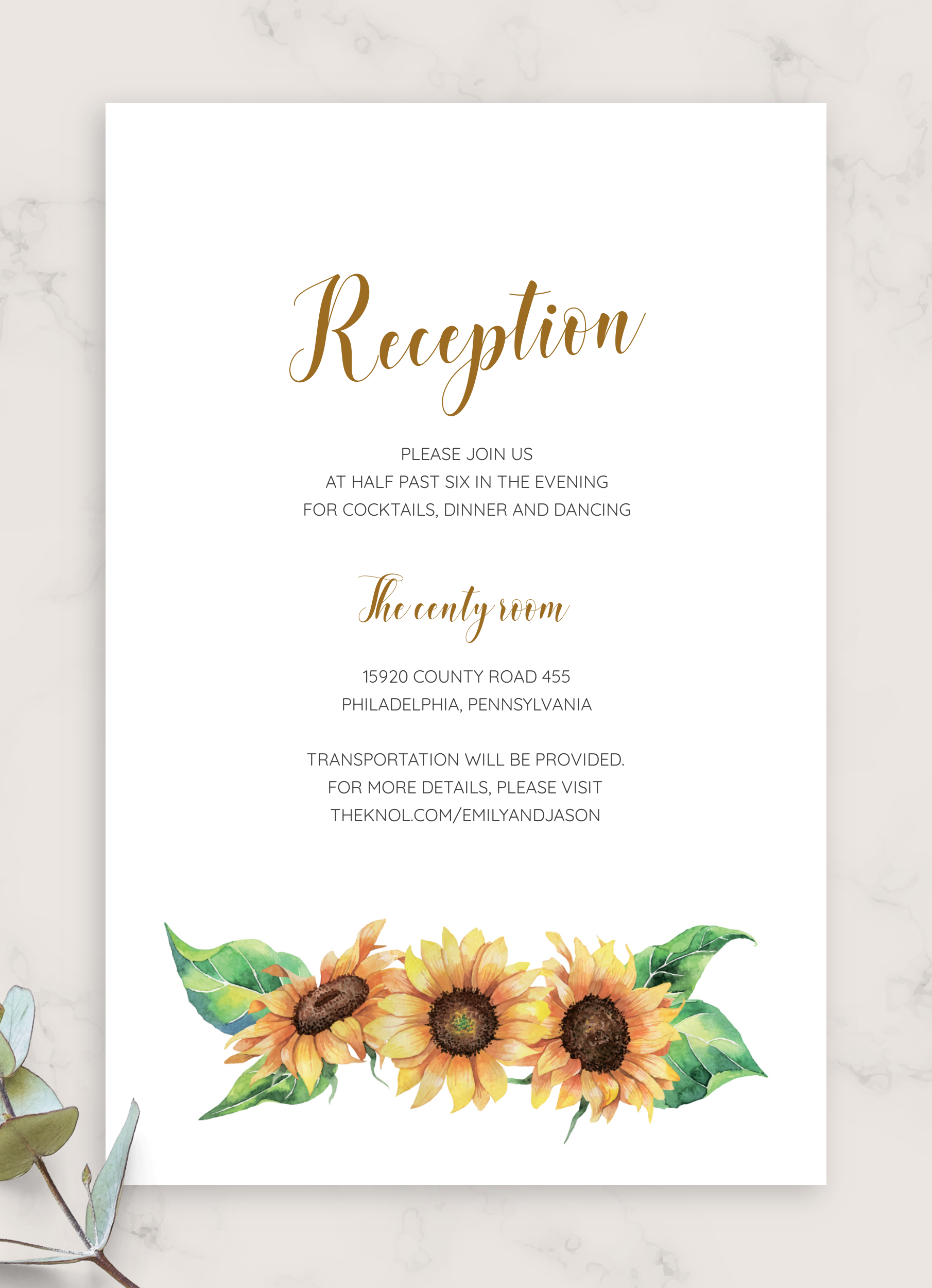 Download Printable Simple Sunflower Wedding Reception Card PDF Download Printable Simple Sunflower Wedding Reception Card PDF
