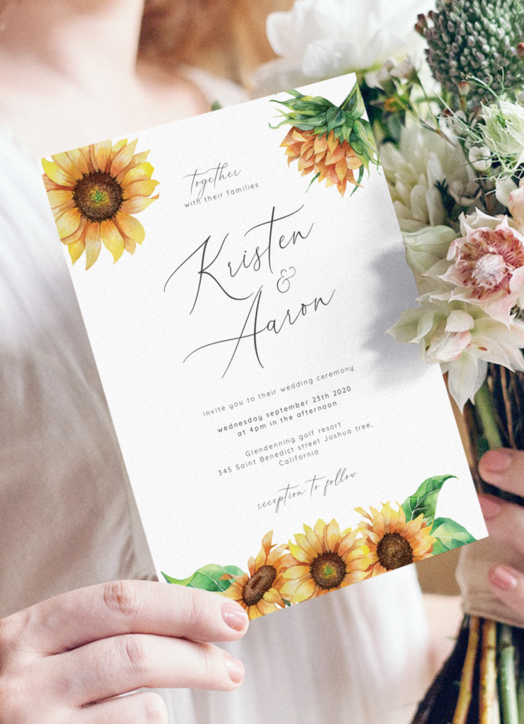Download Printable Watercolor Sunflower Wedding Invitation PDF