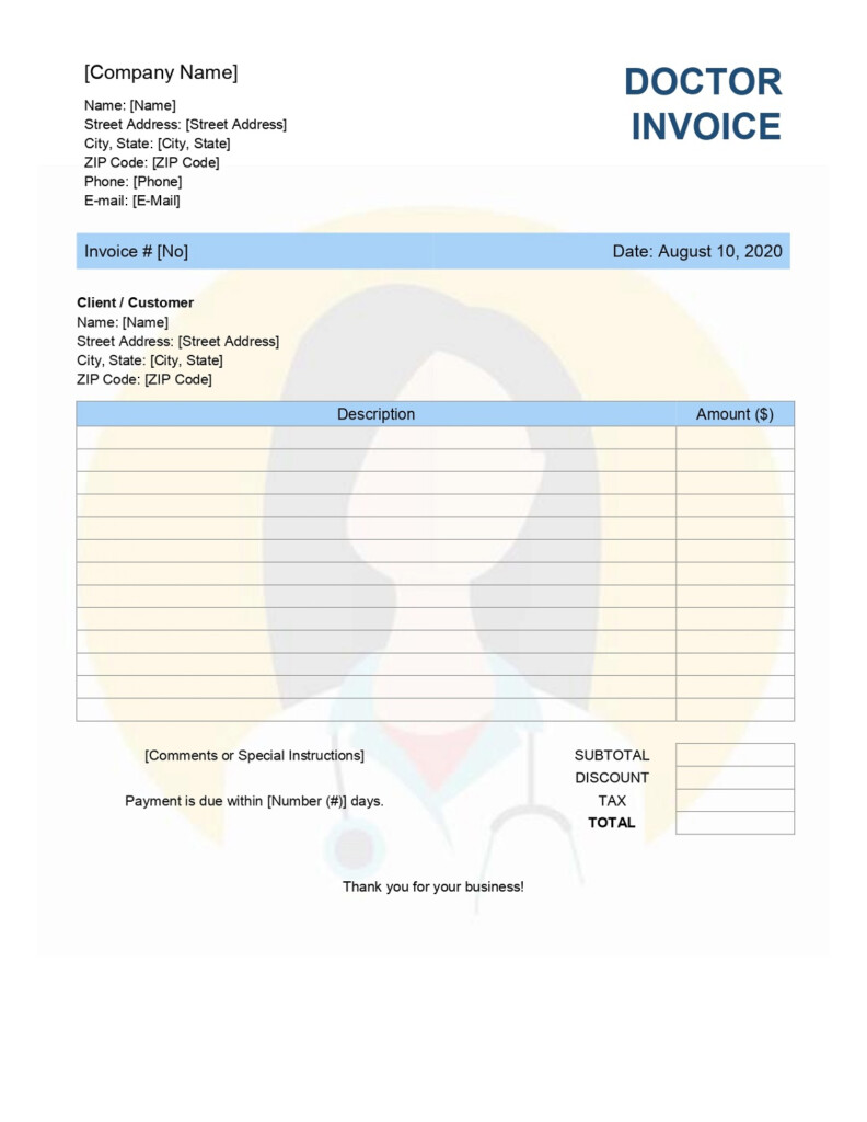Free Doctor Physician Invoice Template GeneEvaroJr