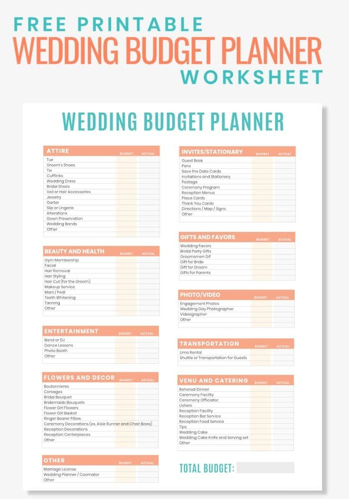 Free Printable Wedding Budget Planner Worksheet Wedding Budget