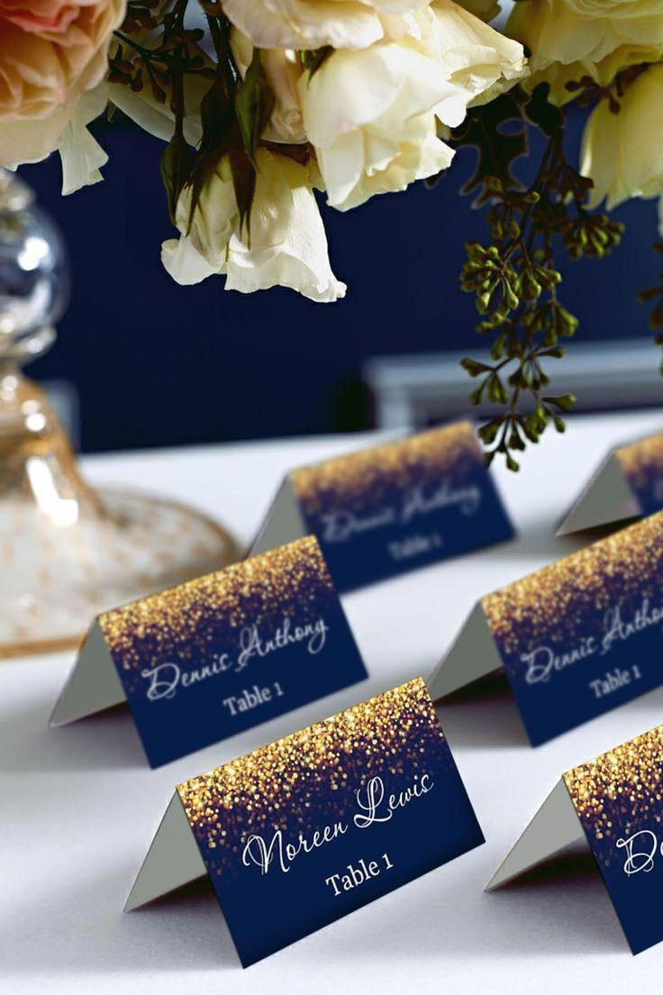 Gold Sparkle And Navy Wedding Place Card Tents Place Cards Avery 5302