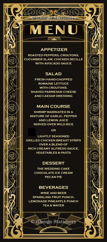 Great Gatsby Menu Printable Menu Cards For Wedding Etsy