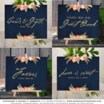 Navy Blue And Gold Blush Pink Coral Peach Wedding Signs Rustic Floral