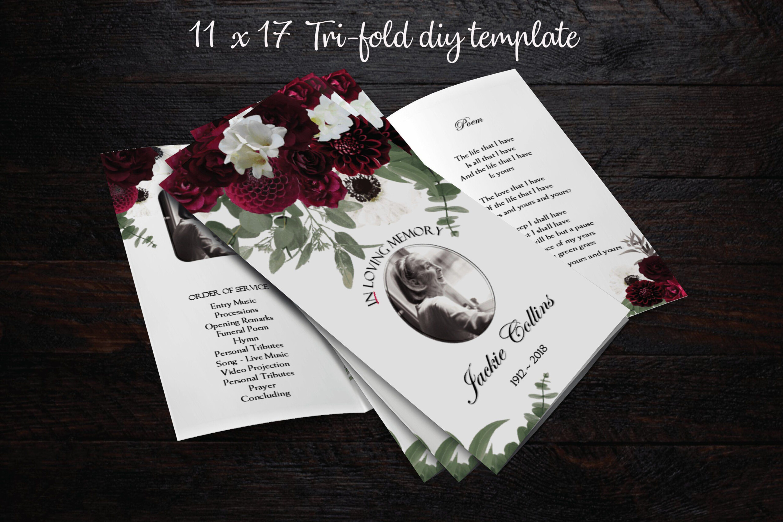 Printable 11 X 17 Tri Fold Memorial Program Printable Funeral Program Printable 11 X 17 Tri Fold Memorial Program Printable Funeral Program