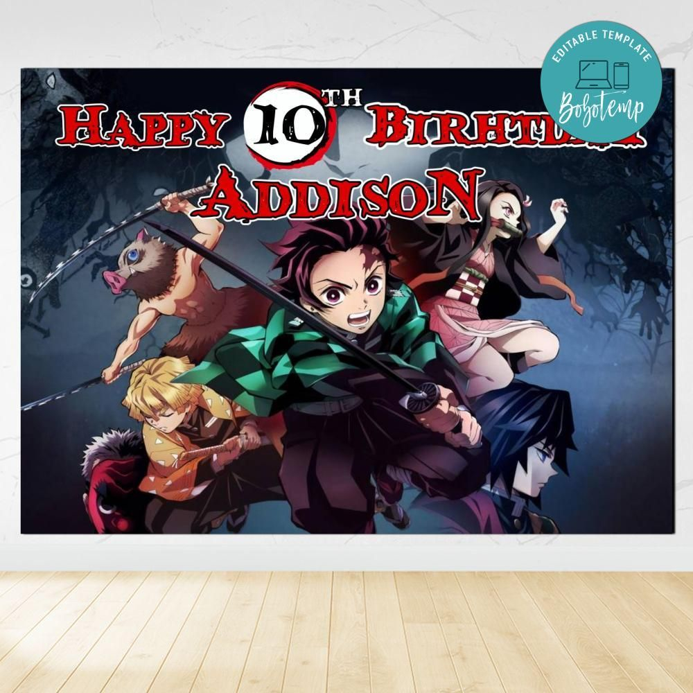 Printable Demon Slayer Birthday Backdrop Digital File DIY Bobotemp
