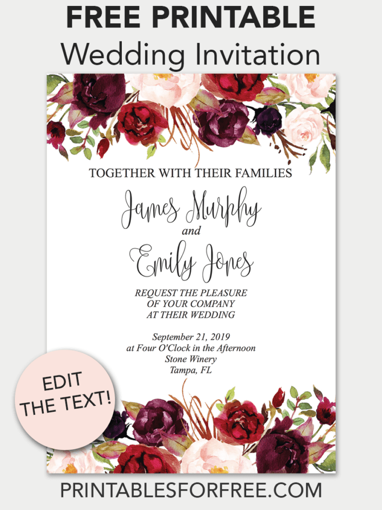 Printable Editable Wedding Invitation Templates Free Download