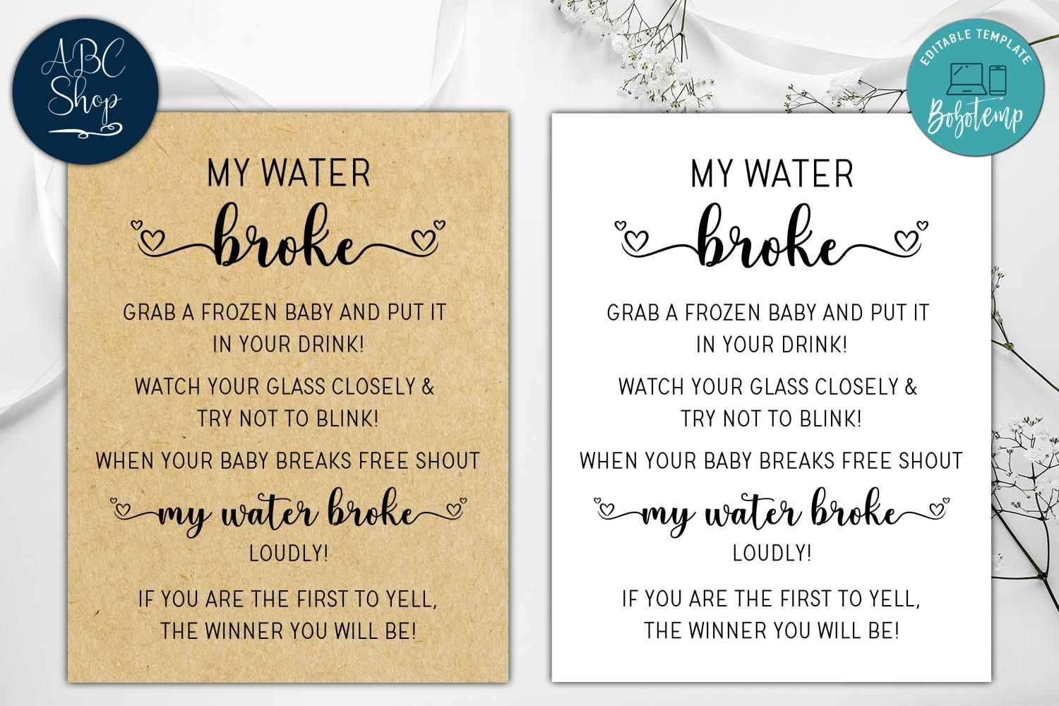 Printable My Water Broke Baby Shower Game Instant Download Bobotemp