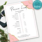 Printable Pink Spa Price List Template Bobotemp