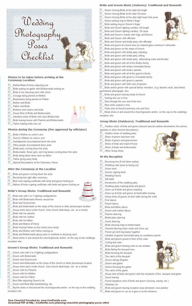 Printable Wedding Photography Poses Checklist Take As Many As You Can 