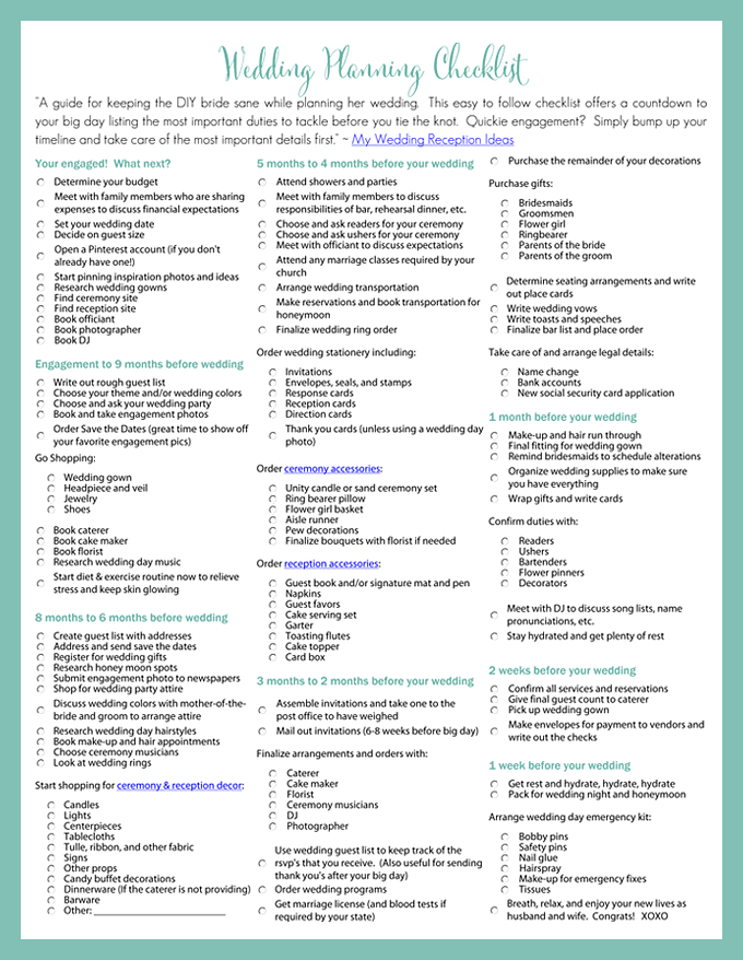Printable Wedding Planning Checklist For DIY Brides My Wedding