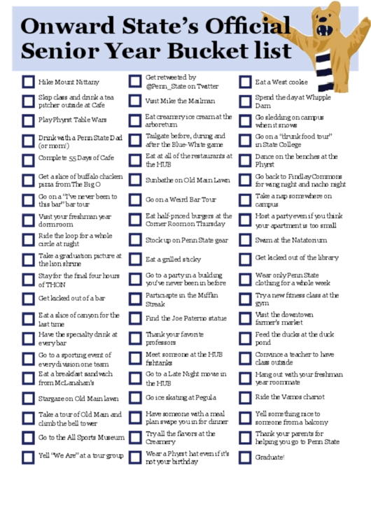 Senior Year Bucket List Template Printable Pdf Download