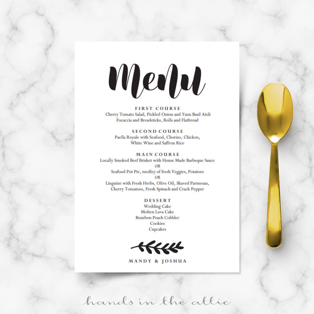 Simple Wedding Menu Card Printable Templates Hands In The Attic