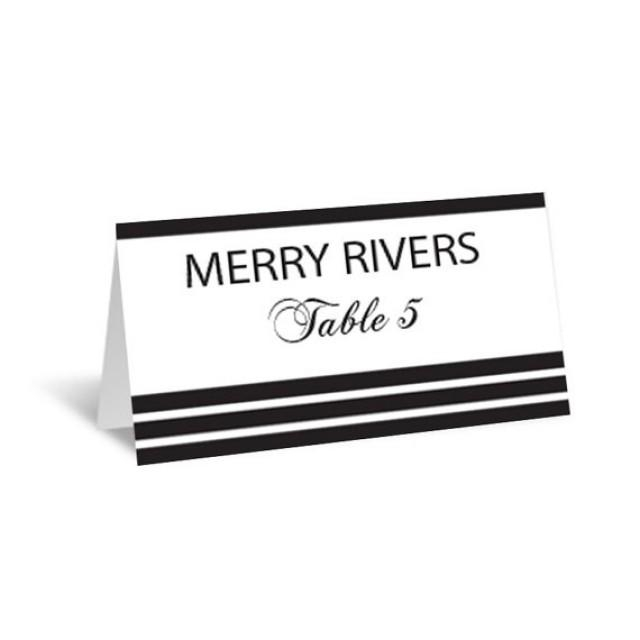 Stripes Wedding Place Card Editable PDF Template Foldover Black 