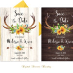 Sunflower Save The Date Invitation Printable Rustic Invitation Antlers