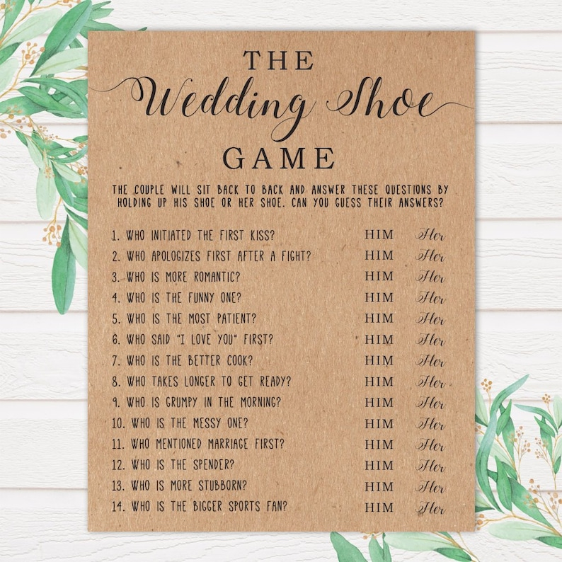The Wedding Shoe Game Bridal Shower Games Wedding Shower Etsy