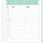 The Woodlands Wedding Blog Wedding Planner Vendor Contact Printable