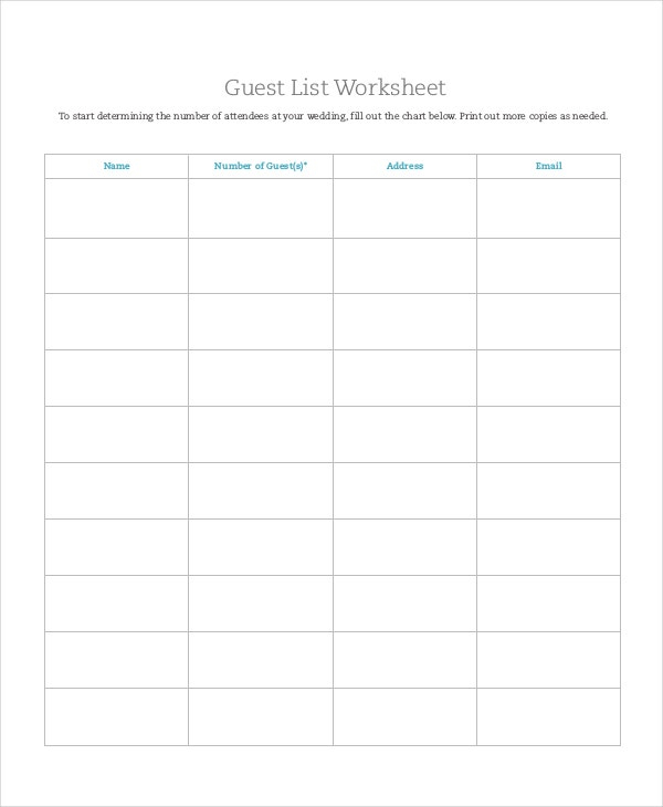 Wedding Guest List Template 9 Free Word Excel PDF Documents 