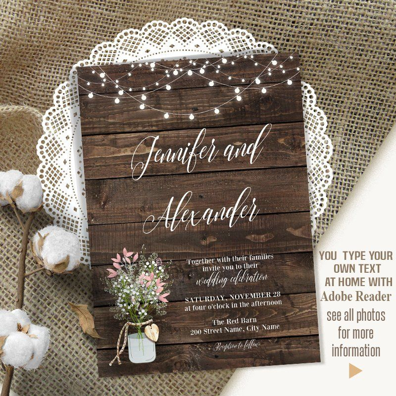 Wedding Invitation Rustic Wedding Printable Wedding Invitation