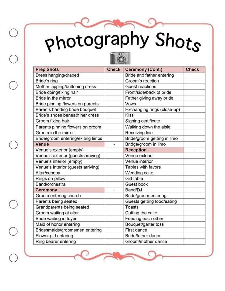Wedding Photography Checklist Template Wedding Photographer Etsy In