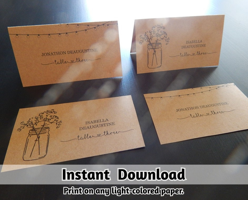 Wedding Place Card Printable Placecard Template Download Rustic 