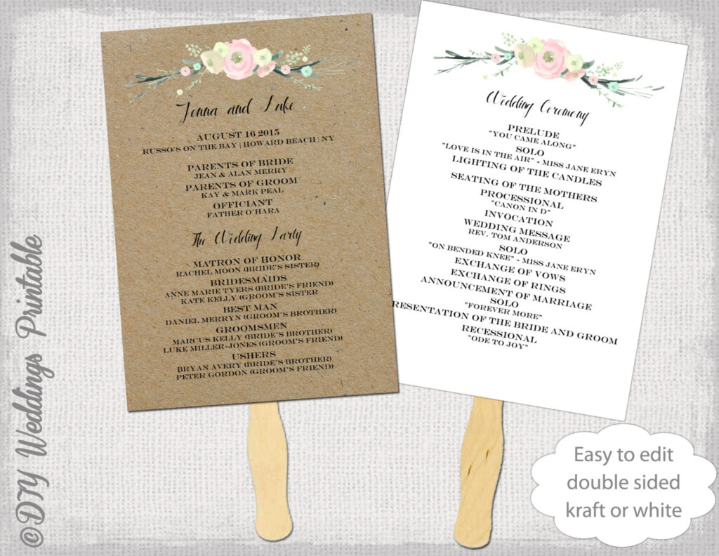 Wedding Program Fan Template Rustic Flowers DIY