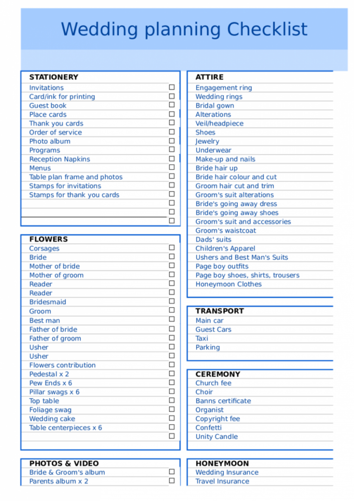 Wedding Reception Checklist Free Printable Wedding Reception 